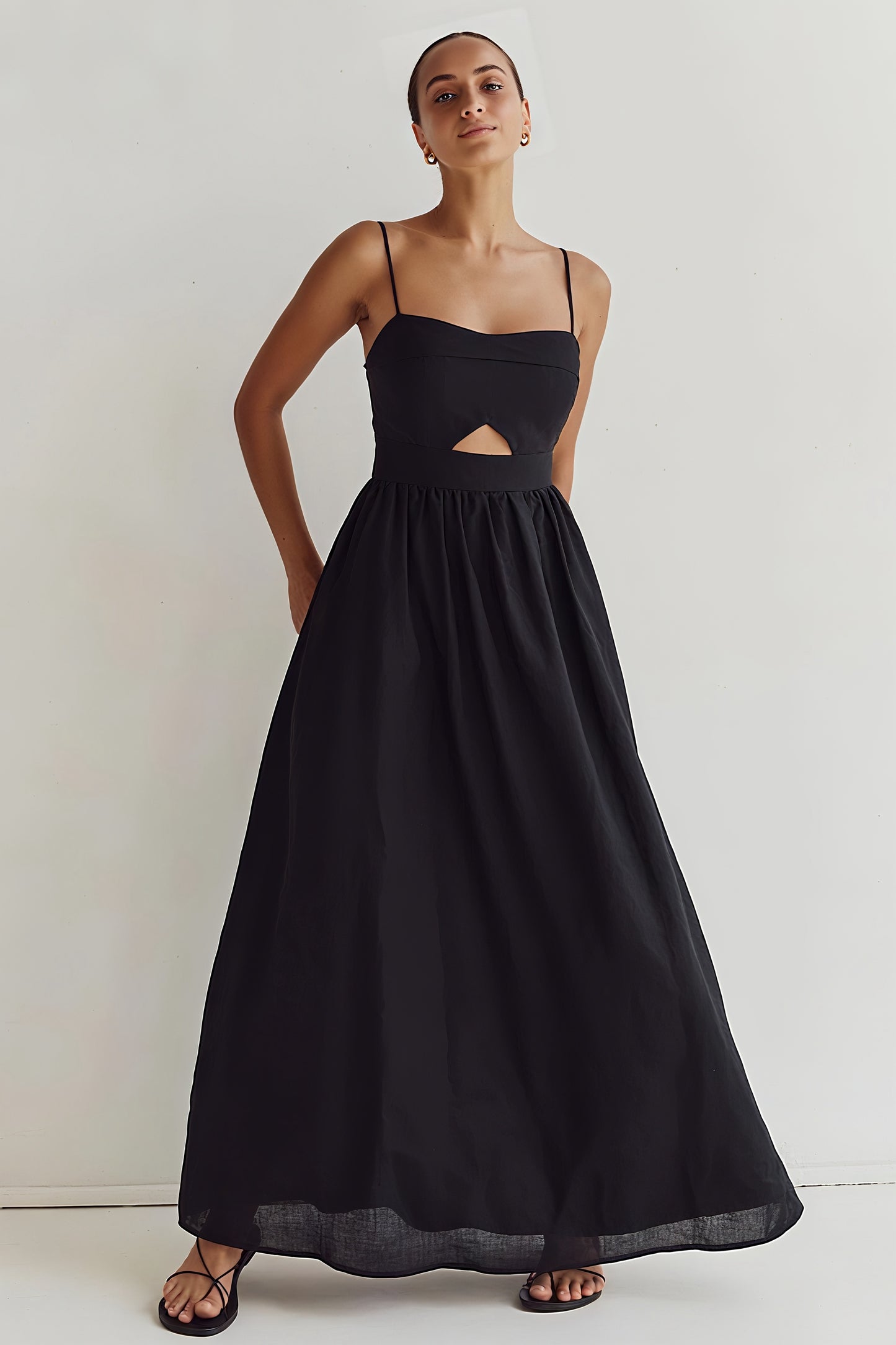 Elegant summer black dress with cut-out detail and leg slit – Kaia Dress